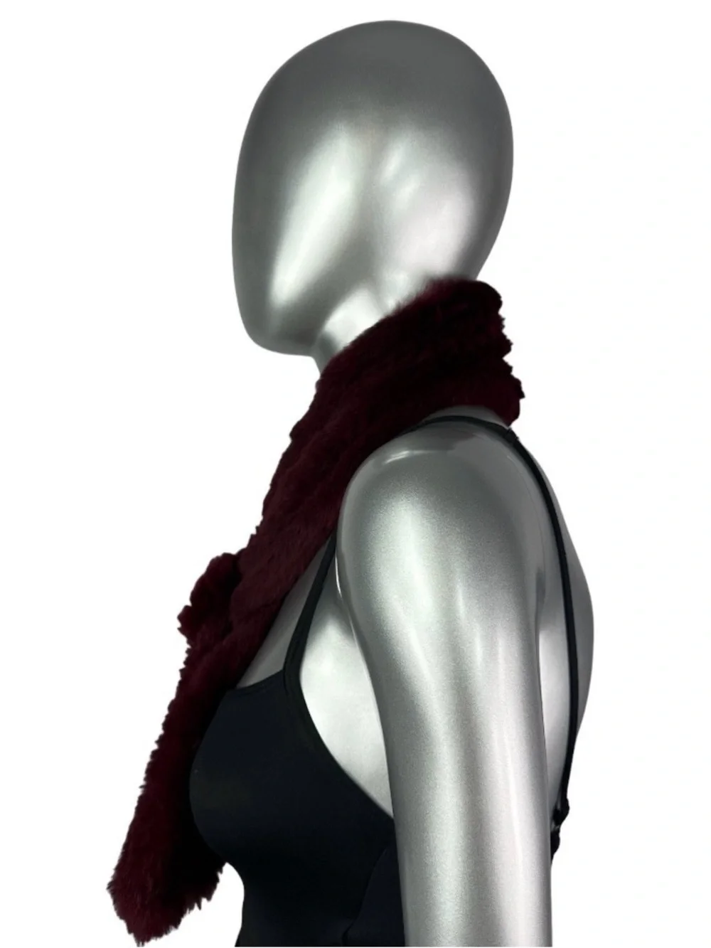 Burgundy Knitted RABBIT Scarf, 40” L, Certified Vintage Fur